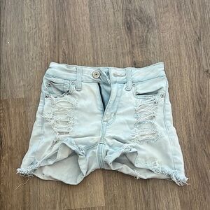 Distressed Light Blue Denim Shorts